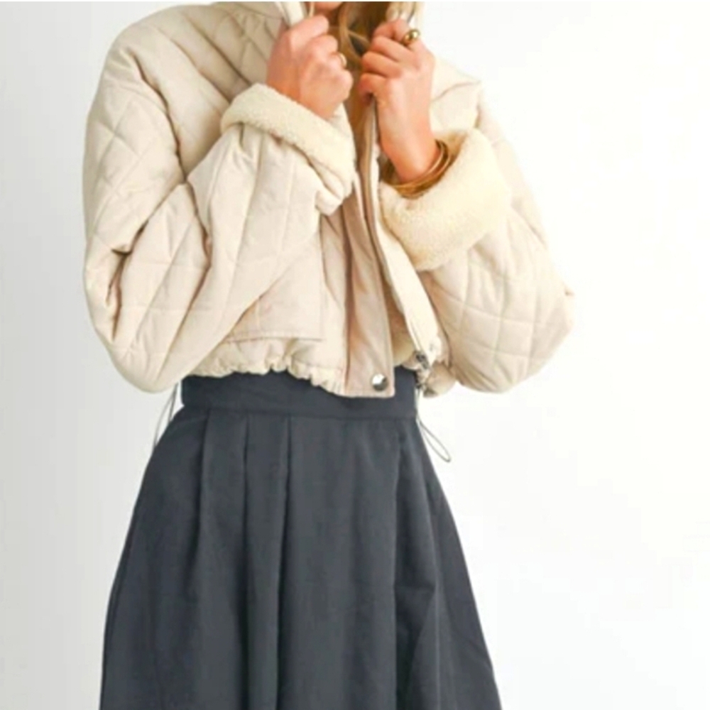 Sadie & Sage Ivory Utility Quilted Oversized Jacket With Cinched Wrists & Waist